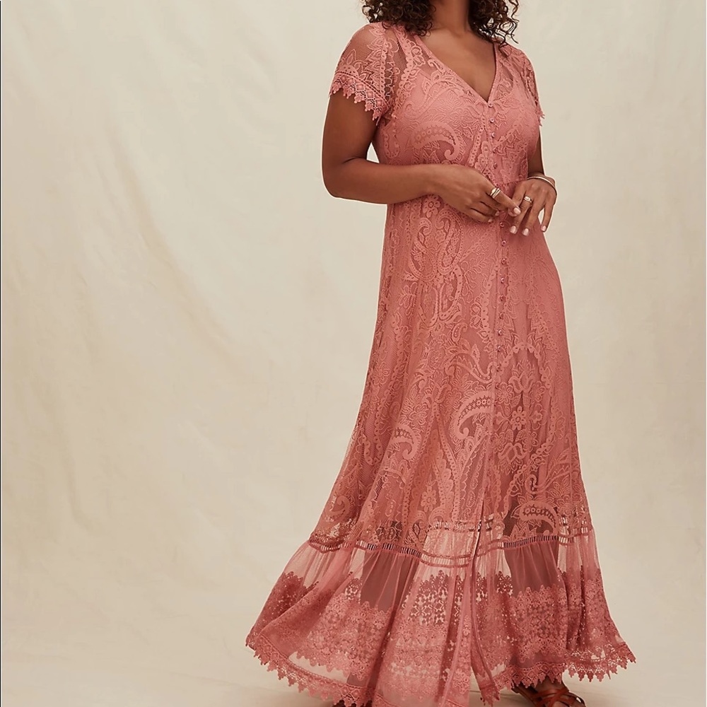 Torrid Blush Coral Lace Maxi Dress